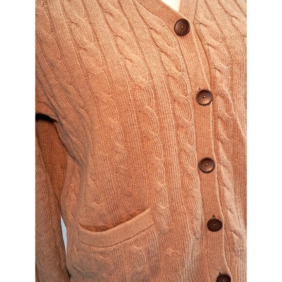 J.Crew Angora & Wool Blend Brown Cable Knit V-Neck Cardigan Pockets Size M - Picture 4 of 9